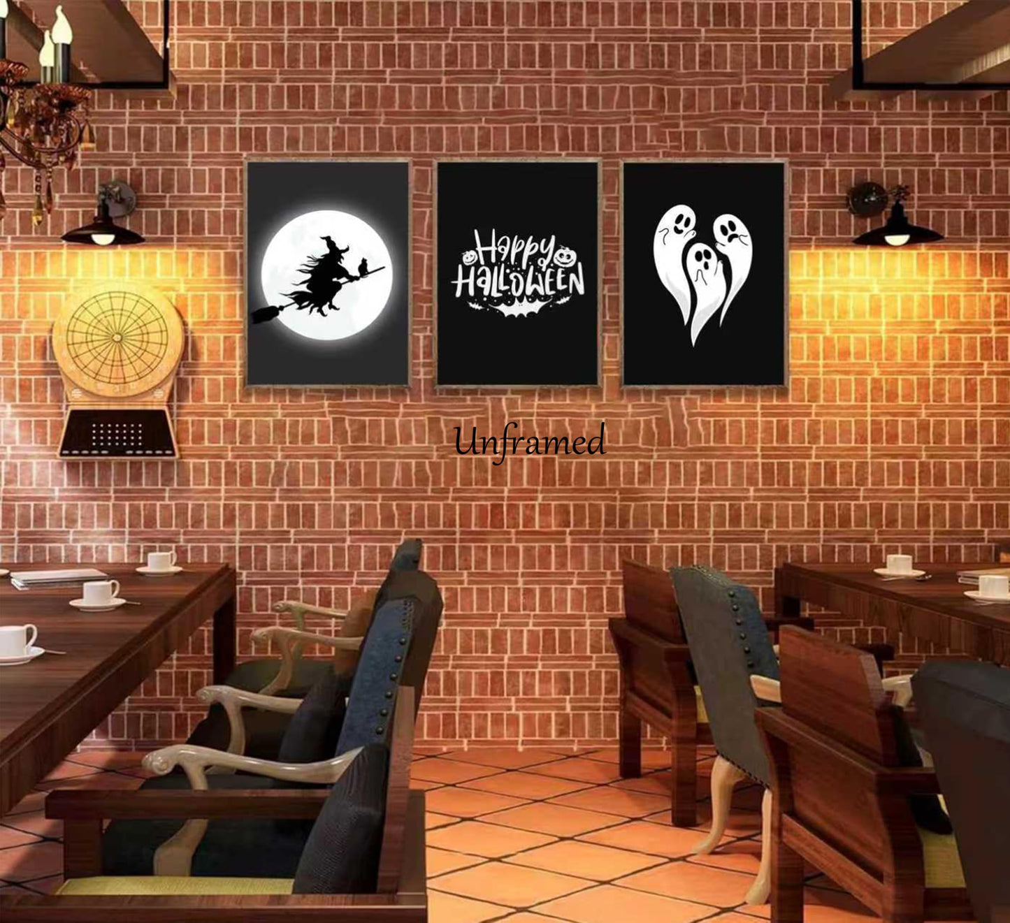 Halloween Horror Ghost Canvas wall art Witch flying on a broom Painting Picture Wall Decor Goth Dark Moody Poster Print Artwork for Halloween Party in Living Room and Bedroom Home Decoration