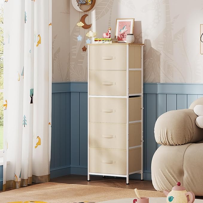 WLIVE Fabric Dresser, 5-Drawer Tall Dressers