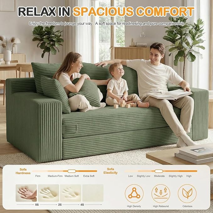 Oversize Loveseat Boneless Convertible Sofa Bed, Folding Floor Futon Sleeper
