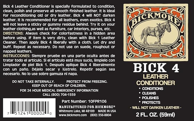 Bickmore Bick 4 Leather Conditioner and Leather Cleaner 2 oz