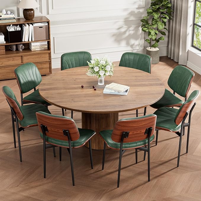 REONEY Dining Chairs Set of 2, Mid-Century Modern Upholstered PU Leather Chairs