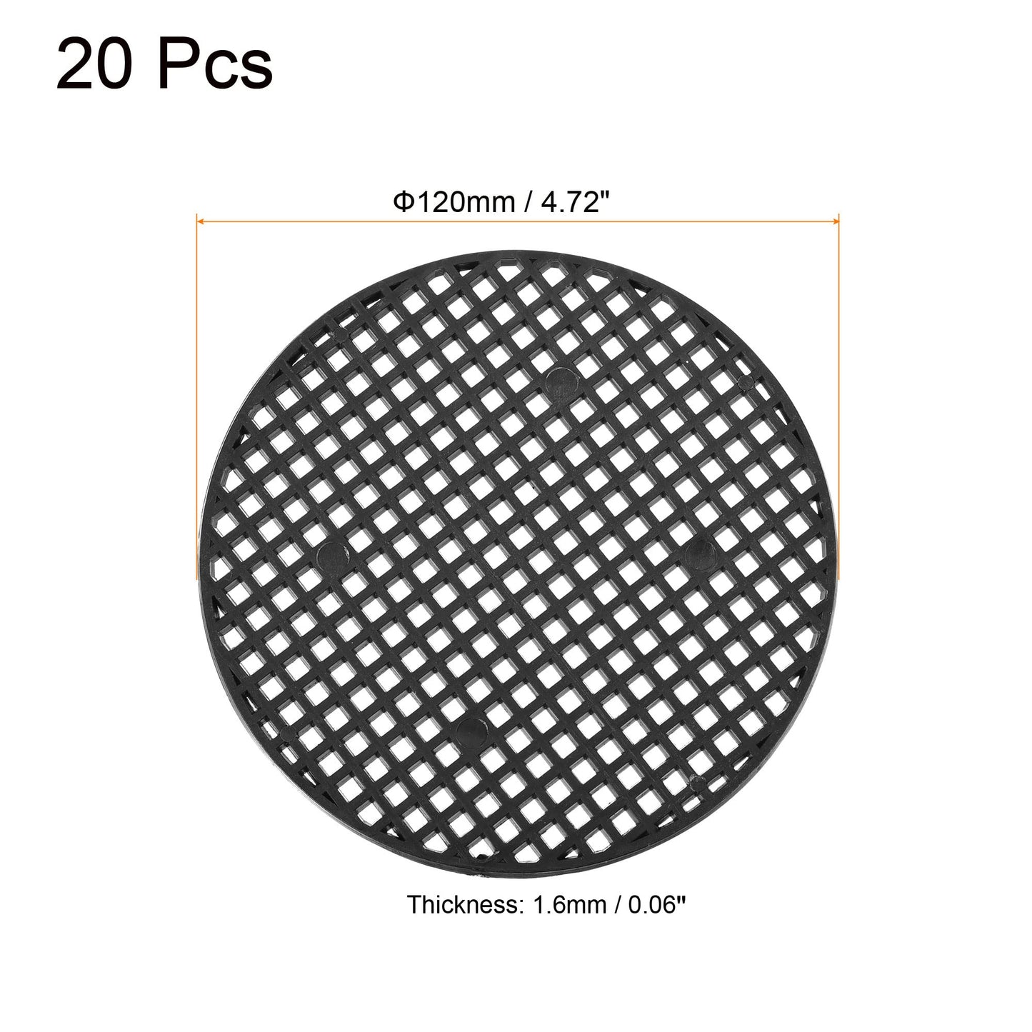 MECCANIXITY Flower Pot Hole Mesh Pad 4.7 Inch Bonsai Plant Bottom Round Plastic Soil Grid Screen Mat, Black Pack of 20