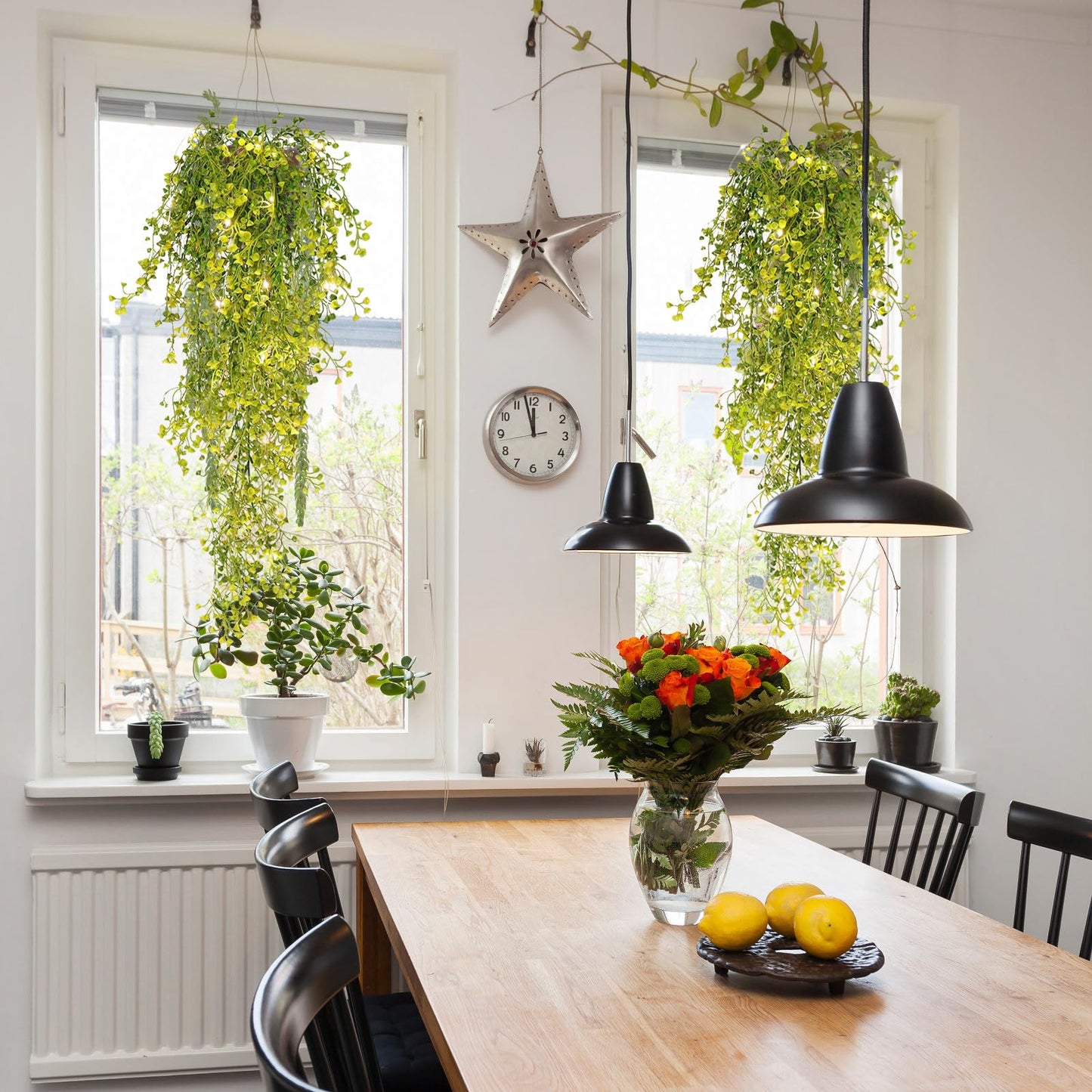 RECUTMS 4Pcs Artificial Hanging Ferns Plants with 30 Lights Fake Ivy Vine Faux Greenery Garland for Porch Fence Patio Yard Wedding Party Indoor Outdoor Decorations (Yellow)