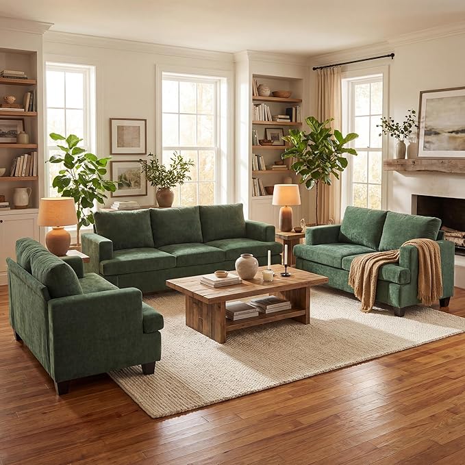 YOUDENOVA Sofa Couch, 3 Piece Set Comfy Sofa, 2 Loveseat & 3 Seater Sofa