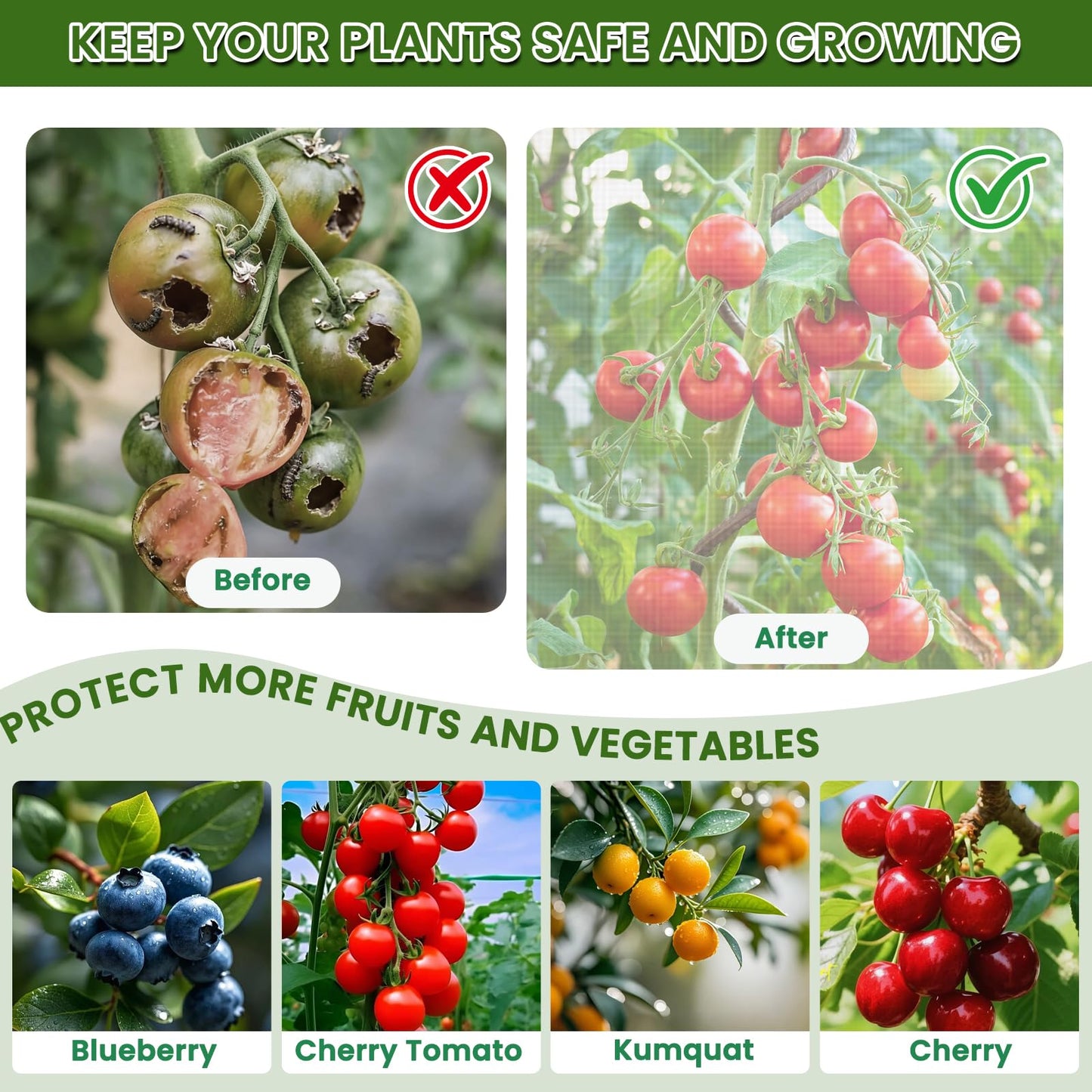 3 Pcs Garden Bird Net Cover for Square Tomato Cage, 59"x17.7" Insect Bird Barrier Tomato Cage Net with Zipper & Drawstring, Tomato Netting Protection Cover for Protecting,Cucumber from Birds, Insects