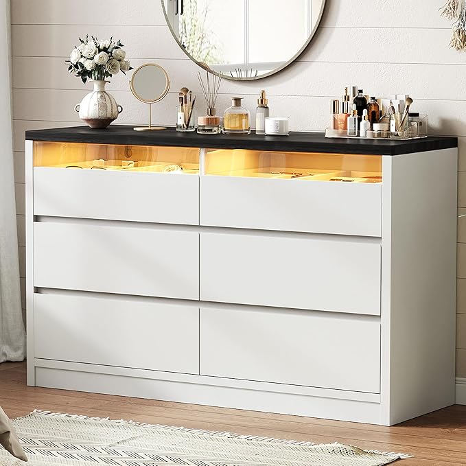 Jocoevol Modern LED 6 Drawer Dresser