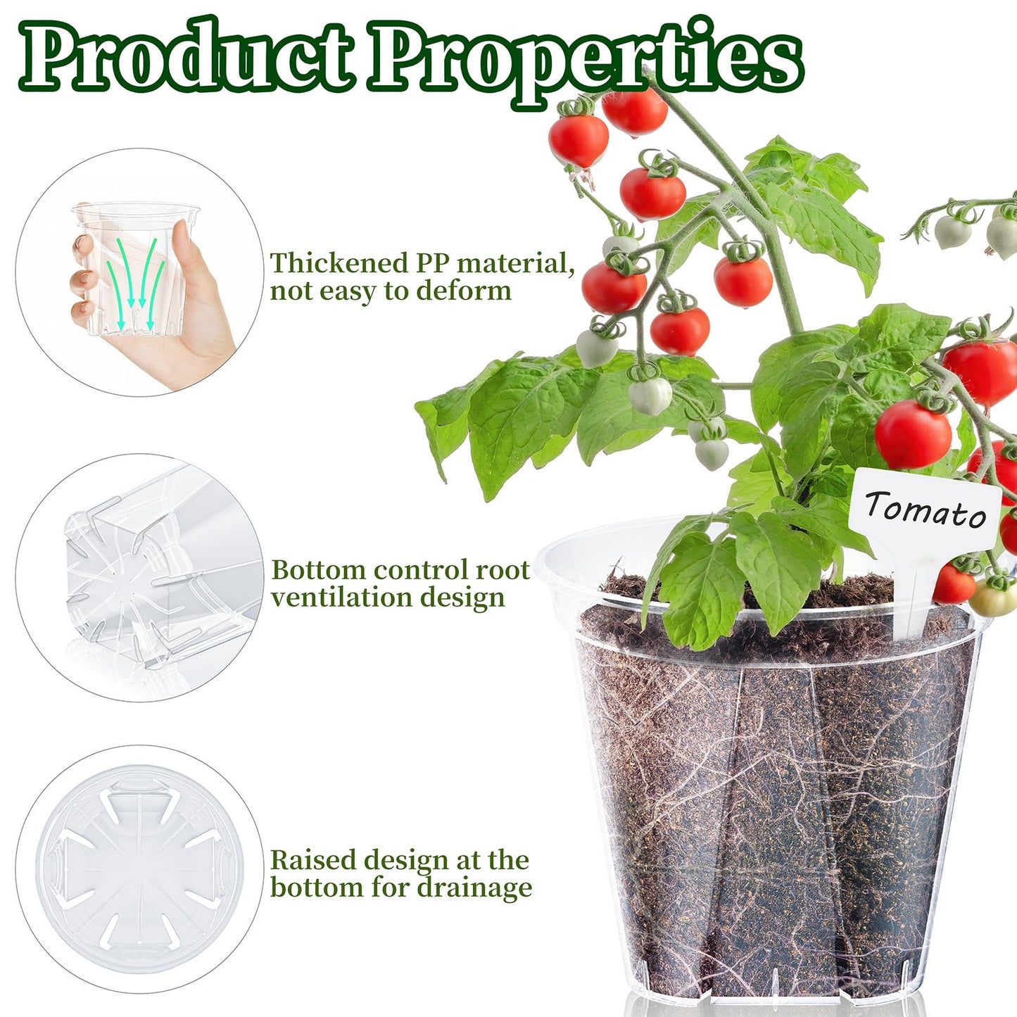 Groodo 18 Pack Clear Nursery Pots for Plants, 5.5/5.9/6.3 Inch Reinforced Plastic Plant Pots with Drainage Holes High Transparency Plant Pot Seed Starter Pot High Transparency with 10 Plant Labels
