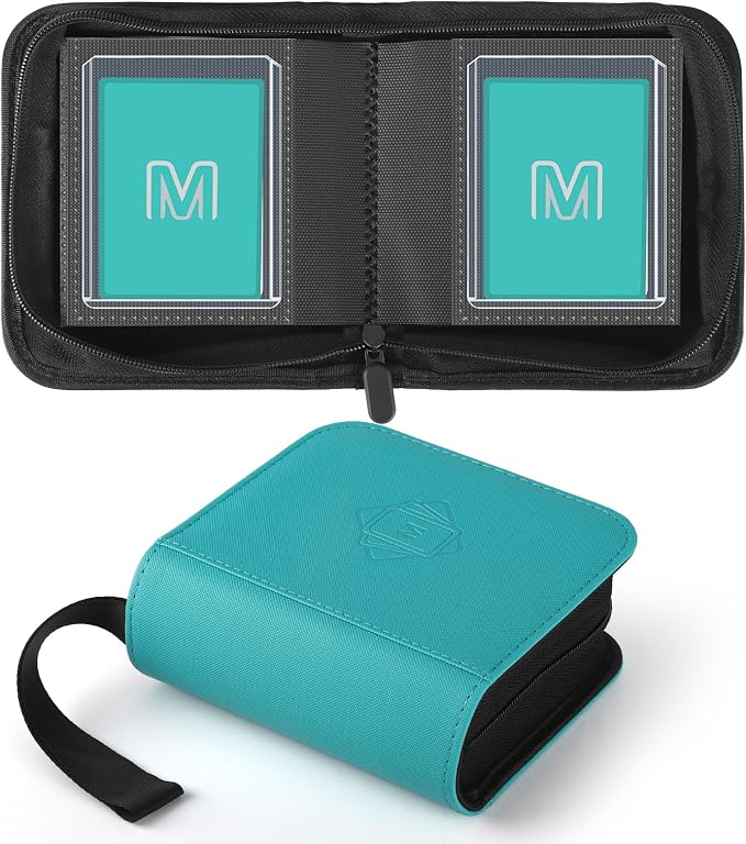 1 Pocket Toploader Binder Holds 40 Cards with 20 Sleeves Collectible Trading Card Album, for 3x4 Toploaders Hard Cases for TCG, MTG, Sports, Baseball, Football, Small Sports Card Book (1Cyan)