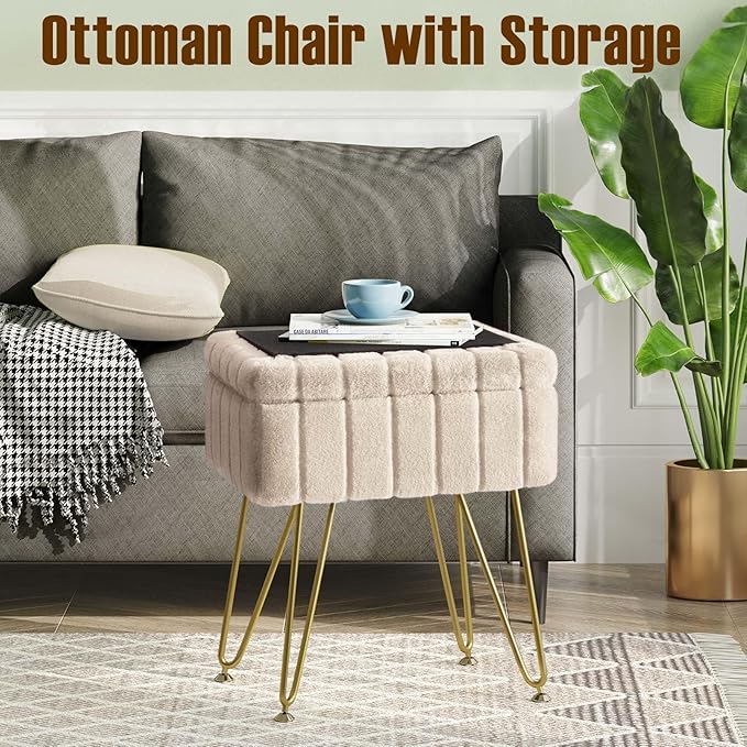 Greenstell Vanity Stool Chair Faux Fur