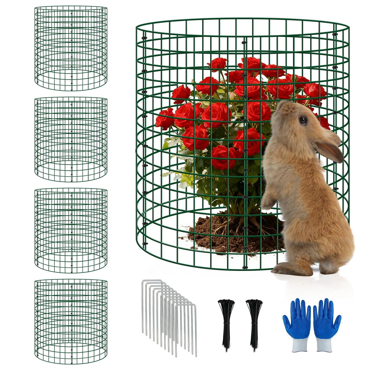 4 Pack Plant Protectors from Animals, 12''x14'' Metal Plant Cages for Outdoor Plants, Garden Plant Protector with Stakes & Zip Ties, Keep Rabbits Squirrels Out, Plant Cage for Flowers Vegetables