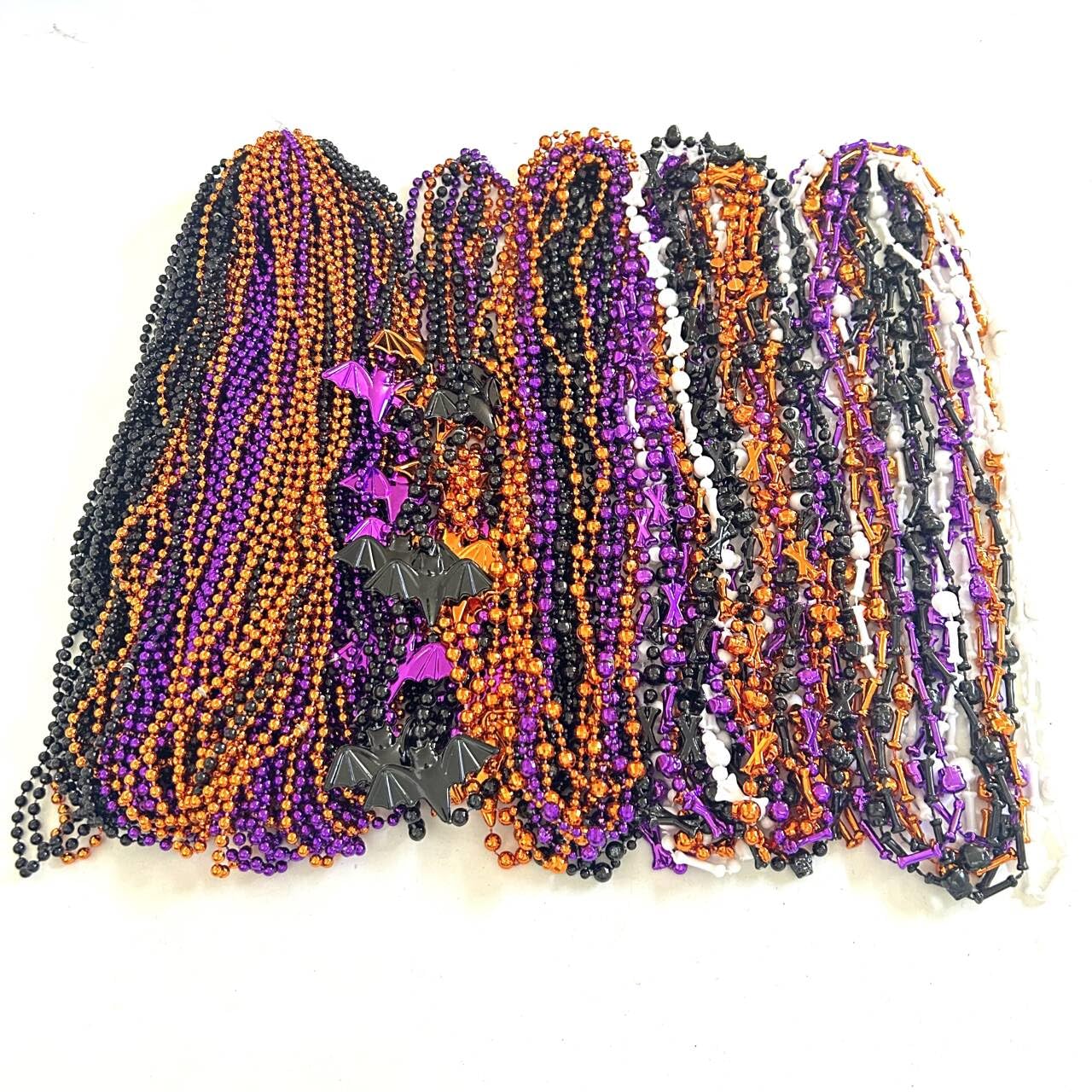 YSPPF 102 Pcs with 5 Styles Halloween Themed Set Beads Necklaces Orange Black Purple White Halloween Pirate Festival Bead Necklaces Party Supplies