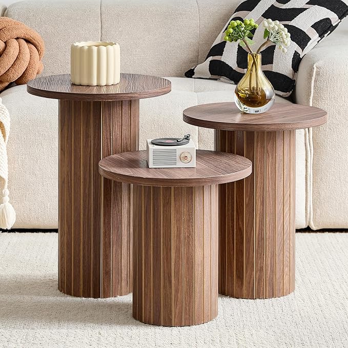 Round Nesting Coffee Table Set of 3 Mid Century Modern Wood Round Coffee Tables