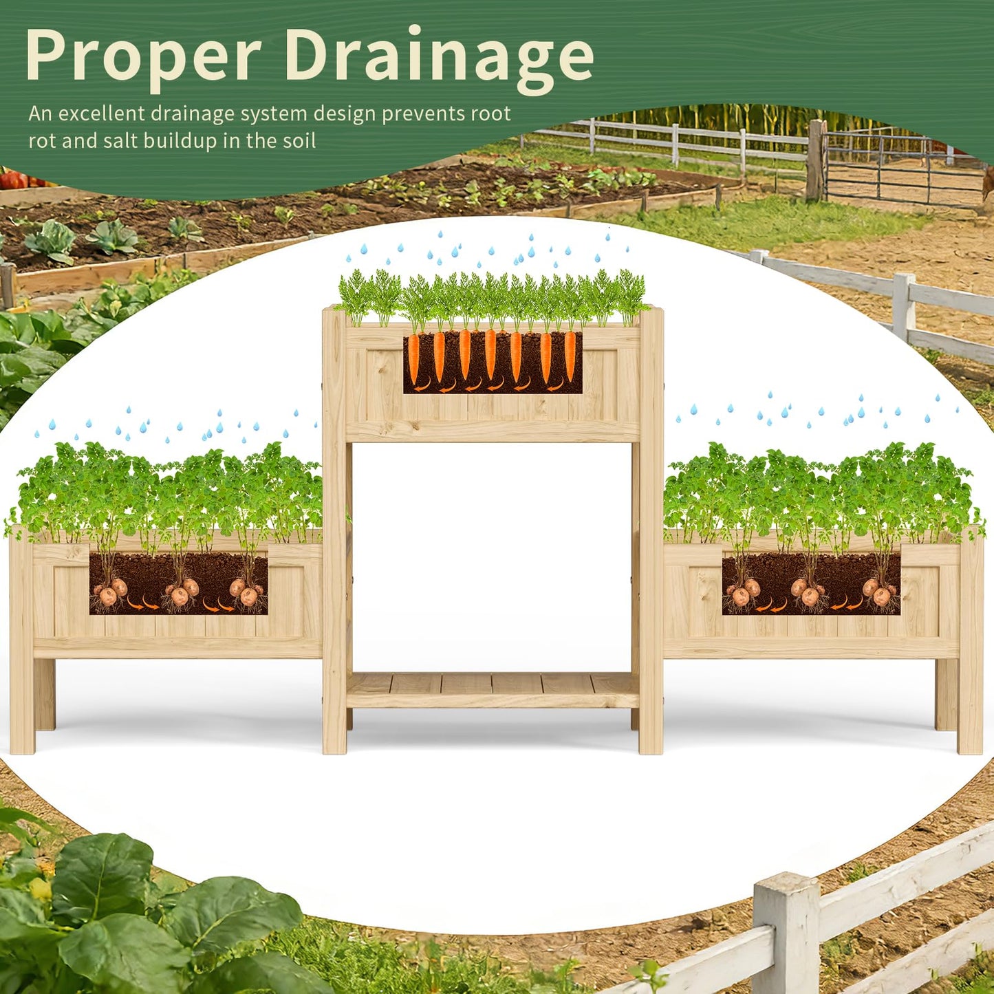 Mashomdec Extra Large Wooden Raised Garden Bed with Legs & Storage Shelf 3 Tier Outdoor Elevated Planter Box for Patios/Herbs/Flowers/Vegetables, Easy Assembly, Natural