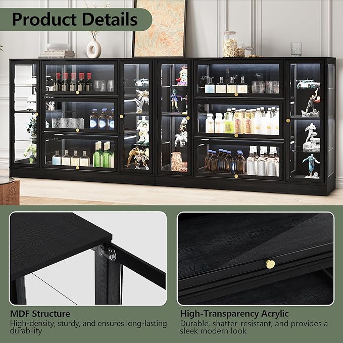 Display Cabinet with Acrylic Glass Doors, Extra Wide Curio Cabinet with LED