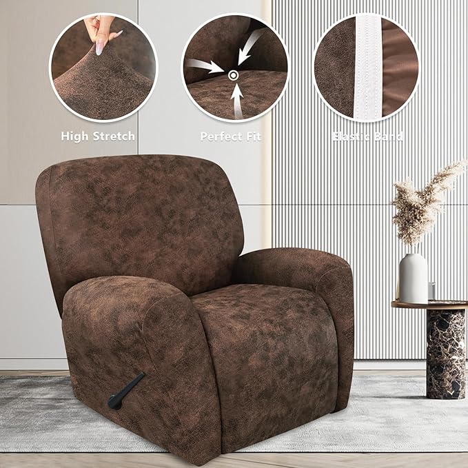 ANARACHON Leather Look Recliner Chair Covers Stay in Place 4-Piece Recliner