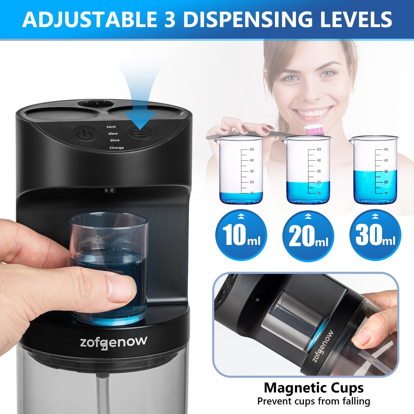 ZOFGENOW Automatic Mouthwash Dispenser for Bathroom,Bathroom Accessories 19.4 Fl Oz Dispensers with Magnetic Cups,Wall Mounted Dispenser,Suitable for All Age Groups,Black