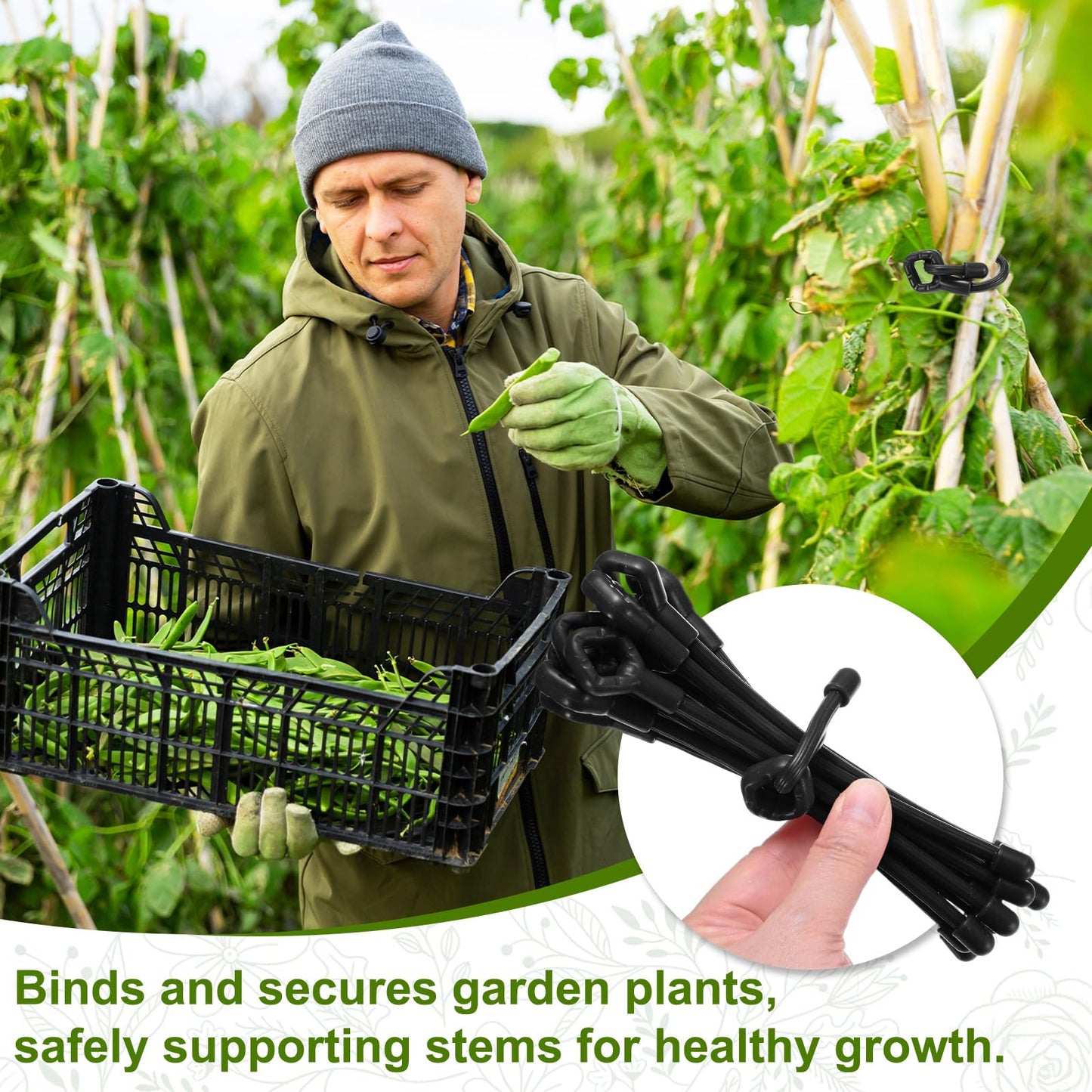 M METERXITY 6-Pack Adjustable Plant Ties, 12inch/30.48cm Silicone Flexible Multi-Function Sturdy Garden Twist Tie for Plant Support/Tree/Shrub/Vine, Reusable Support Twine [Black]
