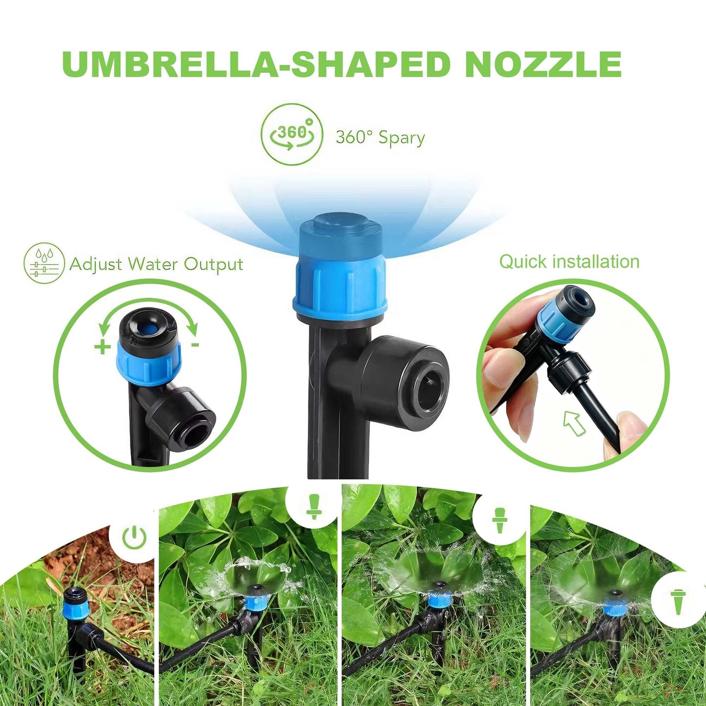 Drip Irrigation System, 2026-Upgrade 33FT+197FT 1/4" Garden Watering Kit with Adjustable Red & Blue Emitters, 3/4" Brass Connector, DIY Kit for Garden, Greenhouse, Potted Plants & Raised Beds