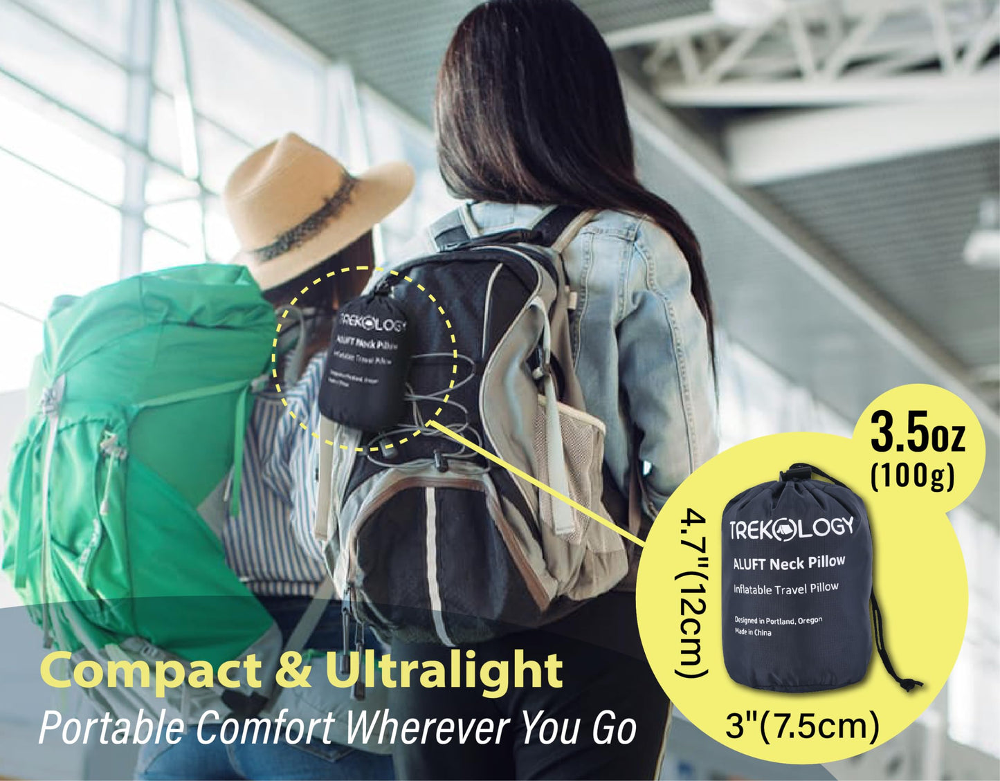 TREKOLOGY Inflatable Neck Pillow for Traveling, Inflatable Travel Pillow for Airplanes, Neck Air Pillow, Blow Up Travel Pillows for Airplane Pillow Travel Neck Support