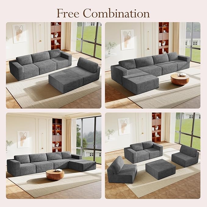 Vesgantti 159" Large Modular Sectional Sofa, L-Shaped Corduroy Cloud Couch