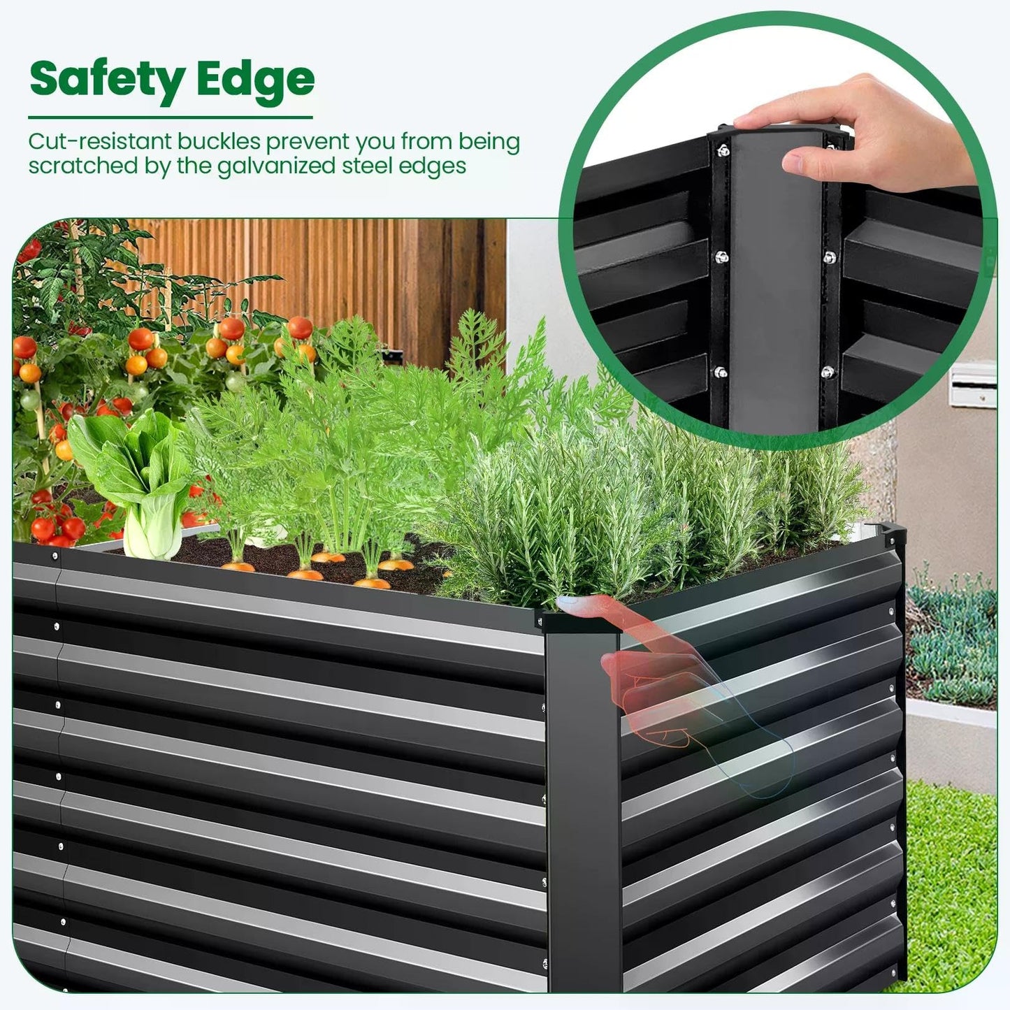 Homdox 6×3×2FT Galvanized Metal Raised Garden Bed Kit, Deep Root Elevated Planter Box w/Anti Cutting Strip & A Pair of Gloves, for Vegetables, Flowers, Herbs, Succulents, 265 Gallon Capacity, Black
