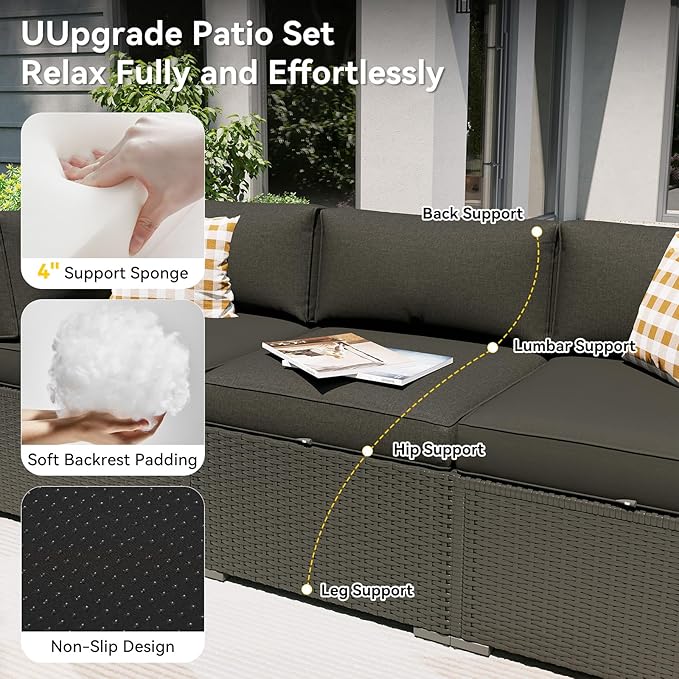 Aoxun Patio Furniture Set with Umbrella, 8 Piece Outdoor Sectional Sofas