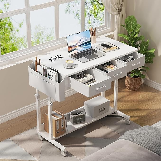 White Portable Rolling Computer Desk