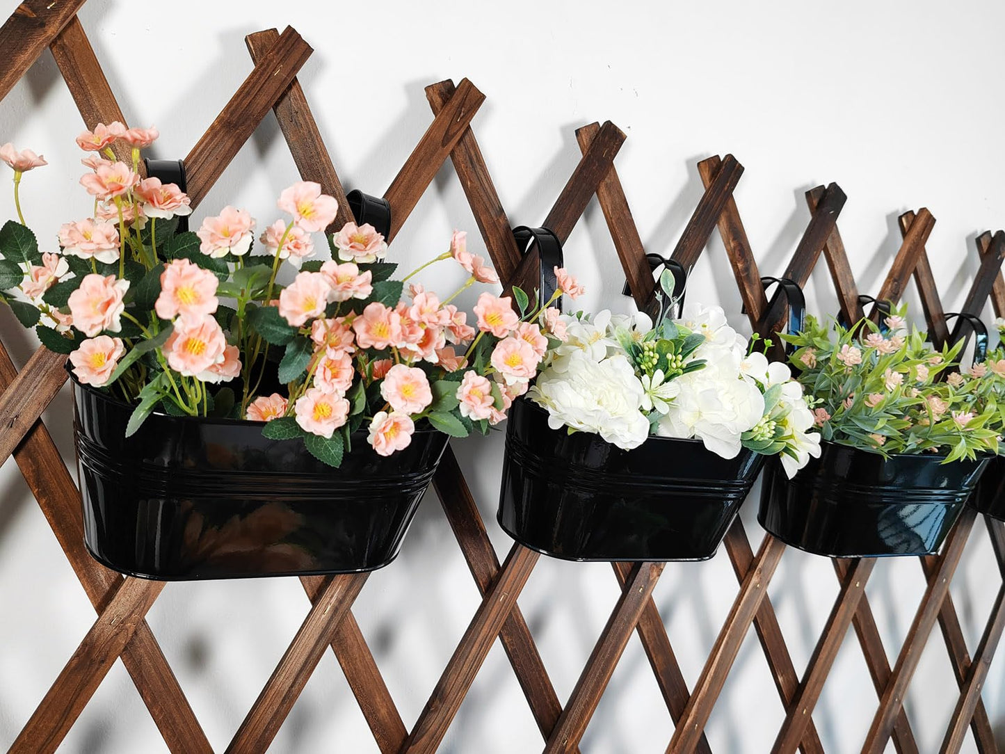 Joyfernal 2 Pack Metal Hanging Planter for Outdoor Plants, 10 Inch Black Fence Planters Railing Pots for Garden Patio Balcony Decor, Flower Bucket with Detachable Hooks (Black, 2Pcs)