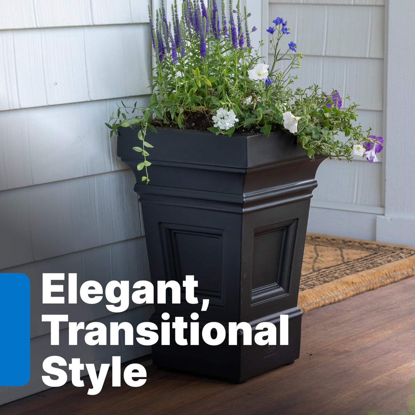 Step2 Atherton Square Planter, Large Planters for Outdoor Plants, Gardening and Flower Pot for Patio or Porch, Efficient Drainage, Durable Plastic, Onyx Black, 2-Pack