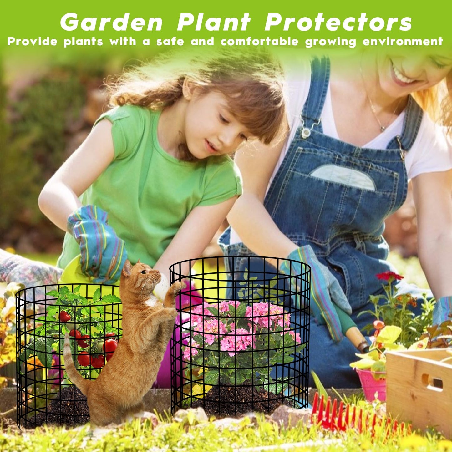 10 Pack Plant Protectors from Animals Wire Plant Protector Cage to Keep Animals Out with Zip Ties & Stakes, 30 Panels Bendable Metal Mesh for Flowers Vegetables
