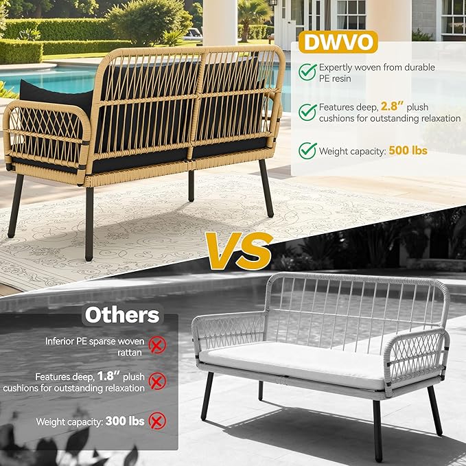 DWVO Outdoor Loveseat, Patio Wicker Furniture Set