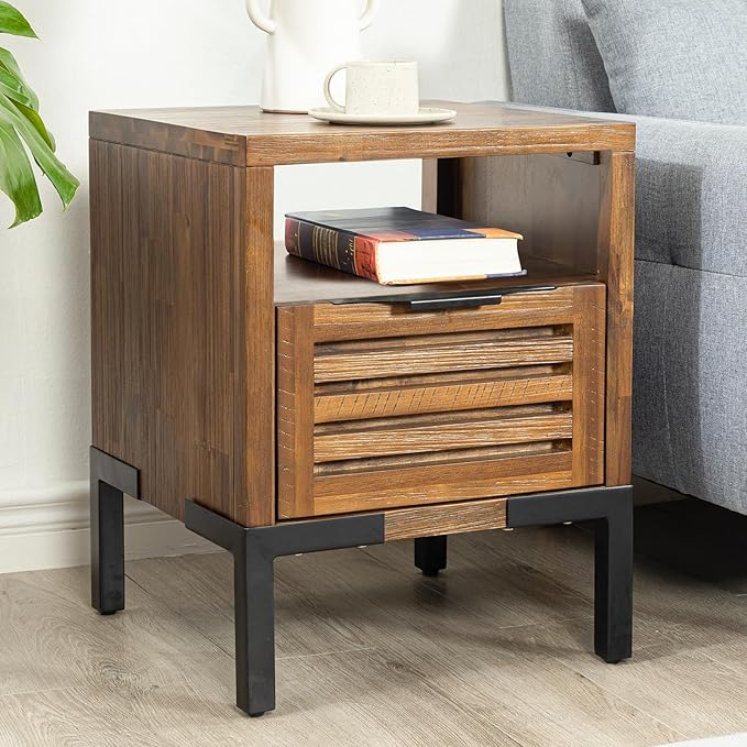 Bme Millie Solid Acacia Wood Rustic Nightstand