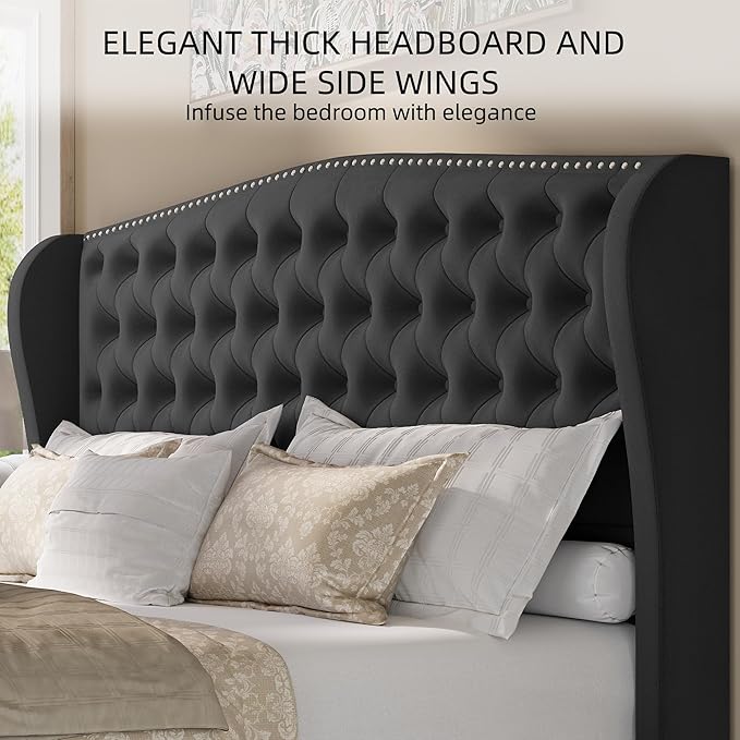 BRELTAM Upholstered King Size Bed Frame Velvet Tufted Bed Frame