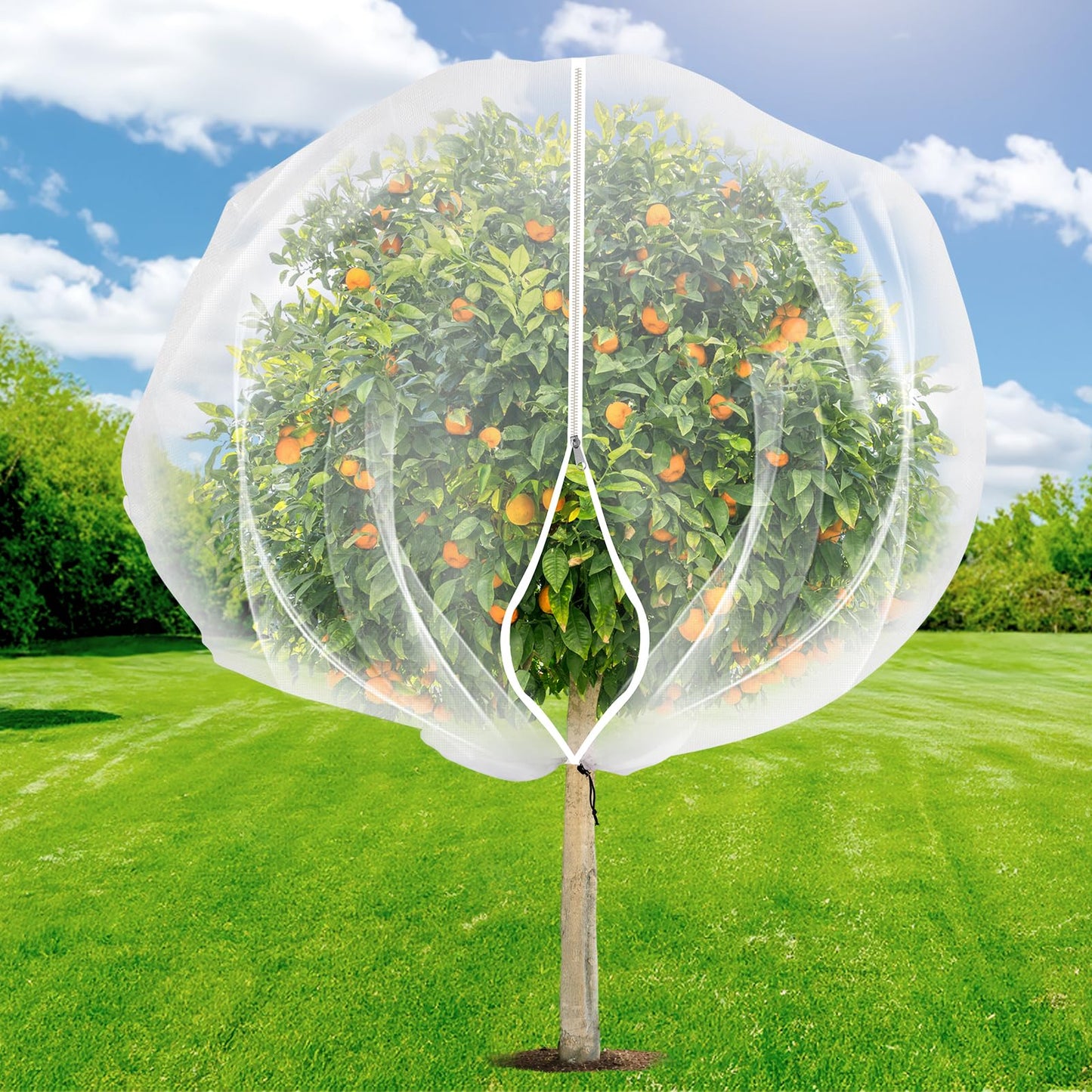 7.8 x 7.8 ft Large Fruit Tree Netting Cover with Zipper and Drawstring,Garden Insect Netting Plant Cover Transparent Bird Plant Barrier Flower Fruit Mesh Screen for Preventing Deer Squirrel Bugs