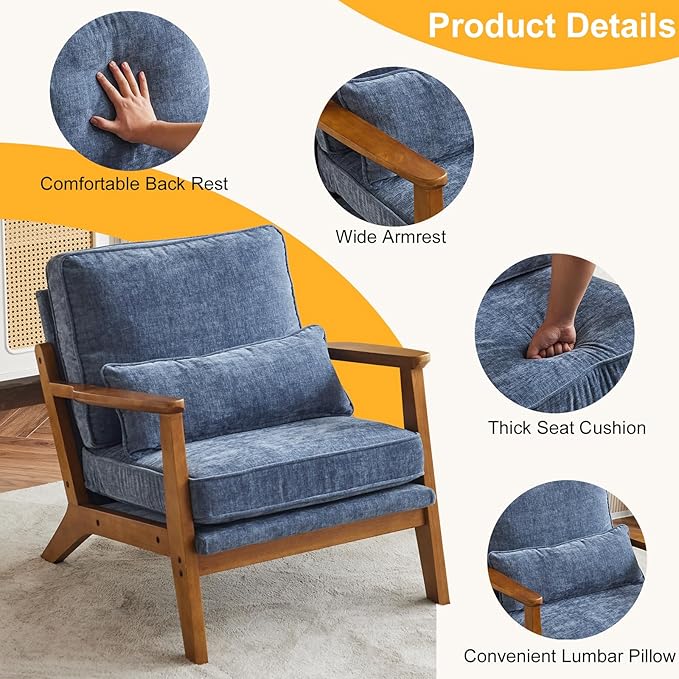 Karl home Accent Chair Wide Armrest Mid-Century Lounge Chair Chenille Armchair