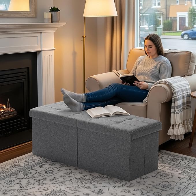 35-INCH Storage Ottoman Bench, Footrest