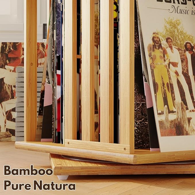 YOWOS Rotating Bookshelf Tower, 360° Display Spinning Bookcase, Bamboo