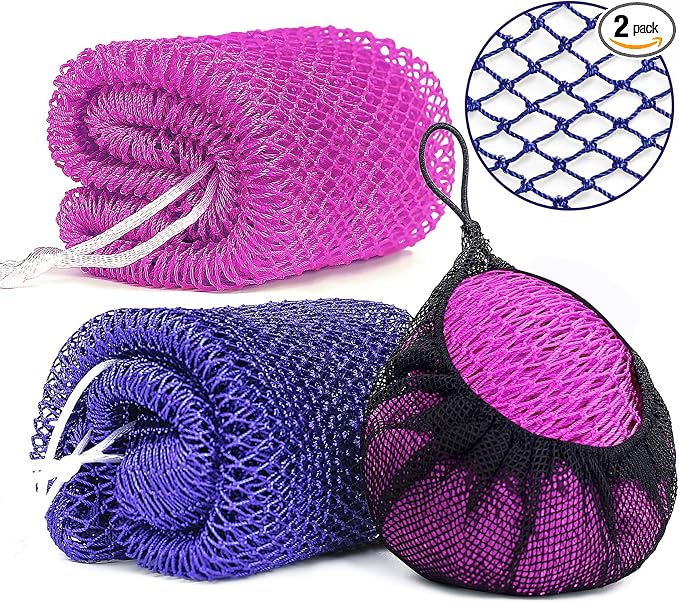 2 Pack African Net Sponge Exfoliating Body Scrubber Bath Sponge for Daily Use (Navy Blue+Indigo)