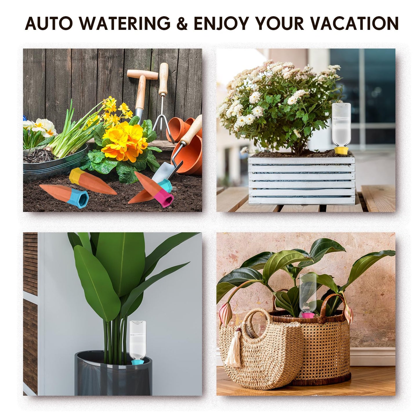 Ziliny Plant Watering Devices Include Terracotta Watering Spikes 17 oz Plastic Automatic Plant Waterer Clear Wine Bottle for Indoor Outdoor Garden(8 Pcs)