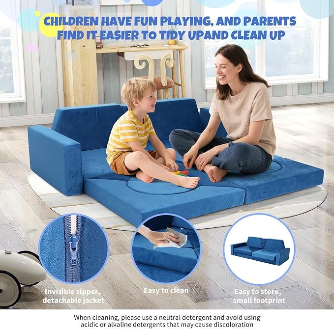 15 Pcs Modular Kids Play Couch, Toddler Couches That Fold Out, Plush Foam Chair