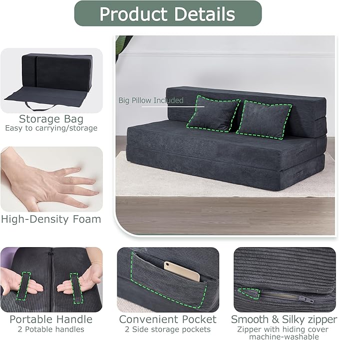 Folding Sofa Bed, 4 in 1 Convertible Sleeper Chair