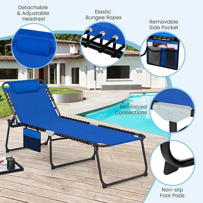 GYMAX Lounge Chair for Outside, 440lbs 27” Oversize Folding Beach Tanning