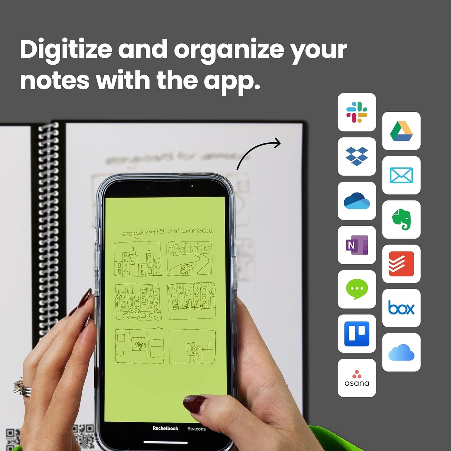 Rocketbook Core Reusable Spiral Notebook, Executive Size 6x8.8, Black - Lined Pages, App-Connected, Erasable, Durable Cover, Ideal for School, Work, and Creative Projects