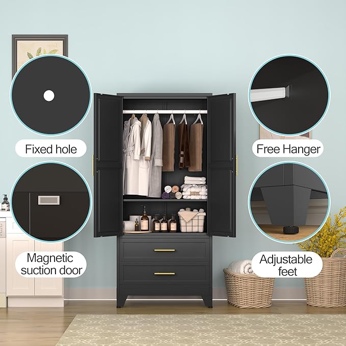 erosoei Metal Armoire Wardrobe Closet, 71 "Metal Clothing Storage Cabinet