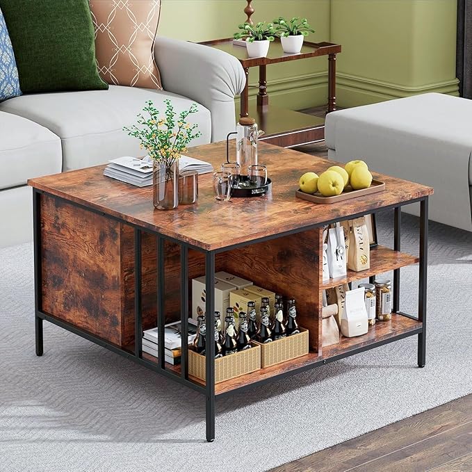 Coffee Table with Storage, Lift Top Coffee Table with Display Shelf and Hidden