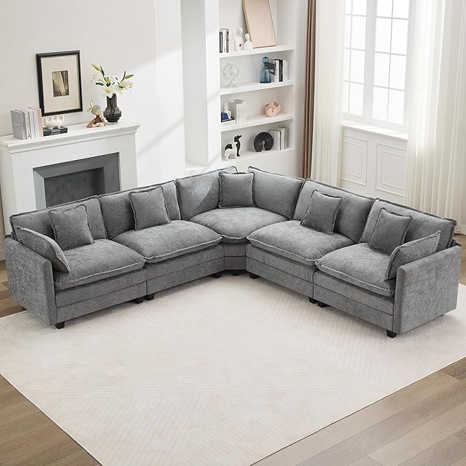 113'' V Shaped Cloud Sectional Sofa, Oversized Deep Seat Couches