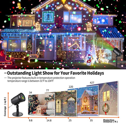 Christmas Projector Lights Outdoor, Christmas Laser Lights Spotlight Red and Green Star Show with Rf Wireless Remote Christmas Decorations for Outdoor Garden Patio Wall Xmas Holiday Party