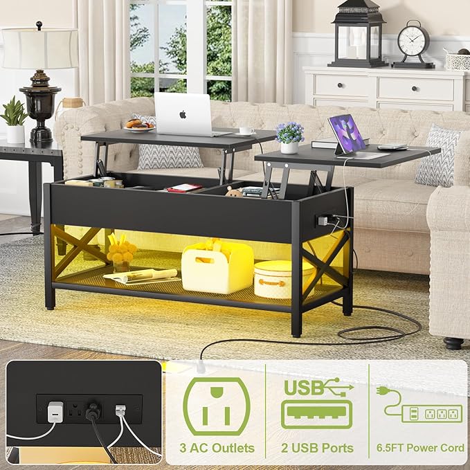 Aheaplus Black Lift-Top Coffee Table