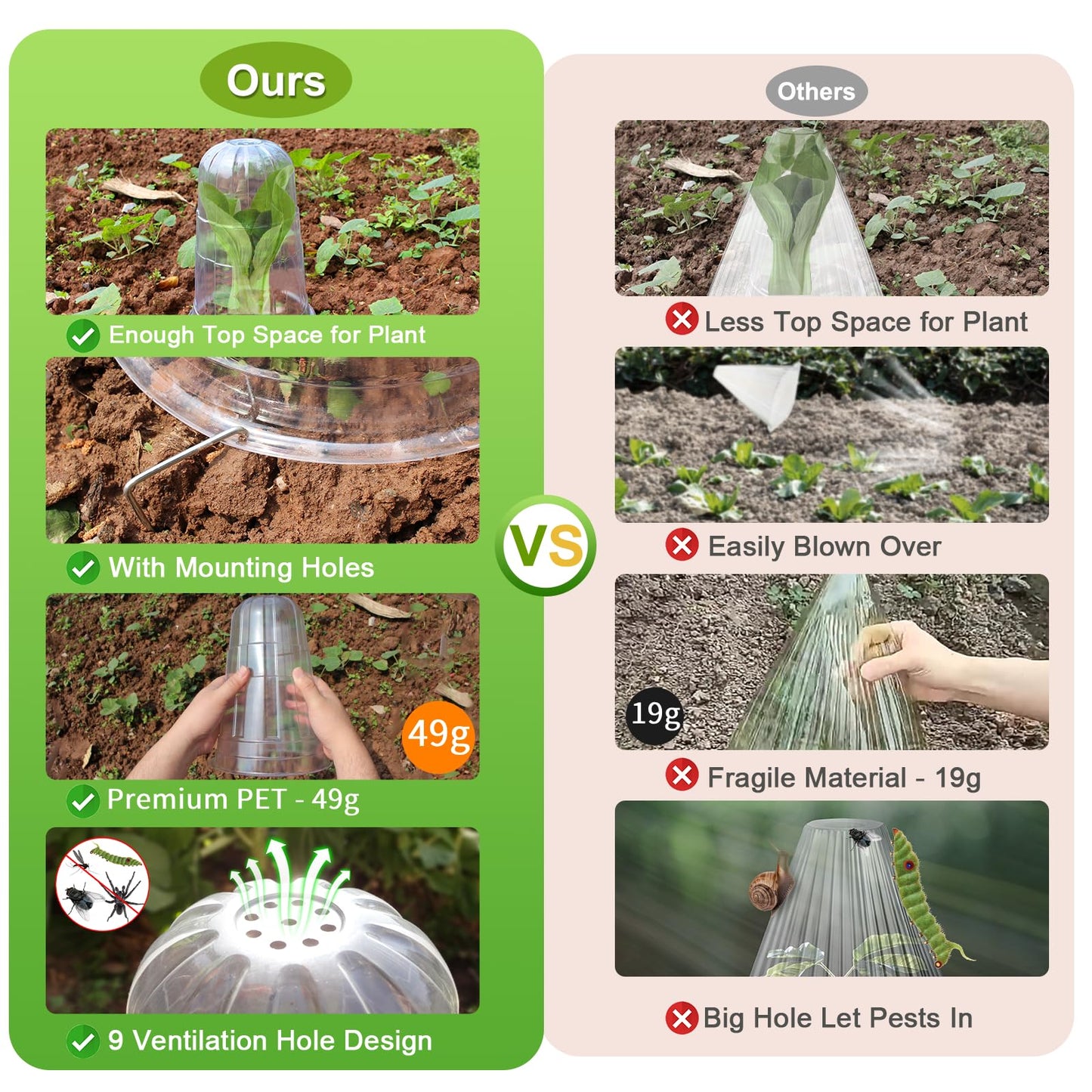 SEOIMU 30 Pcs Upgraded Transparent Garden Cloches for Plants, Reusable Plant Covers, Plant Protectors from Animals for Garden Plants, Plant Covers Freeze Protection, Compatible with Slug Collar