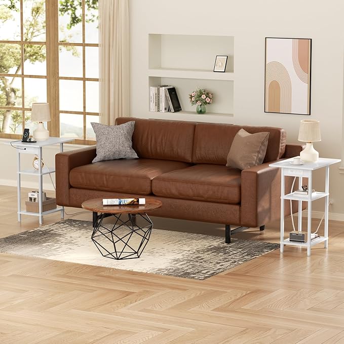 Asgolion Tall Side Table with Charging Station, Skinny End Table Nightstand